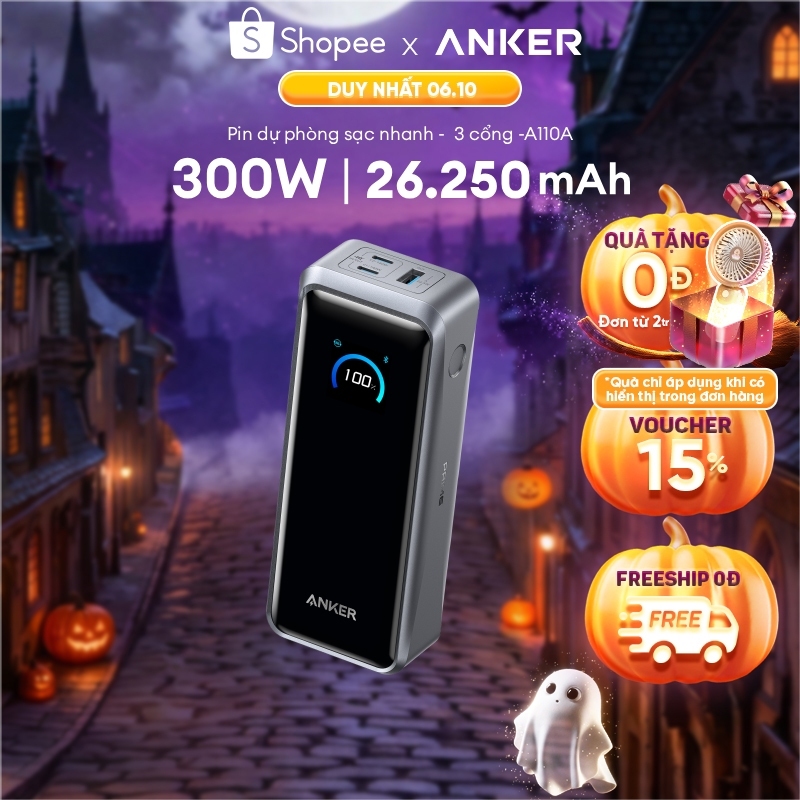 Sạc dự phòng Anker Prime 26.250mAh 300W | 3 cổng 2C1A | Hỗ trợ màn hình & App | Dành cho Laptop, ịPhone - A110A