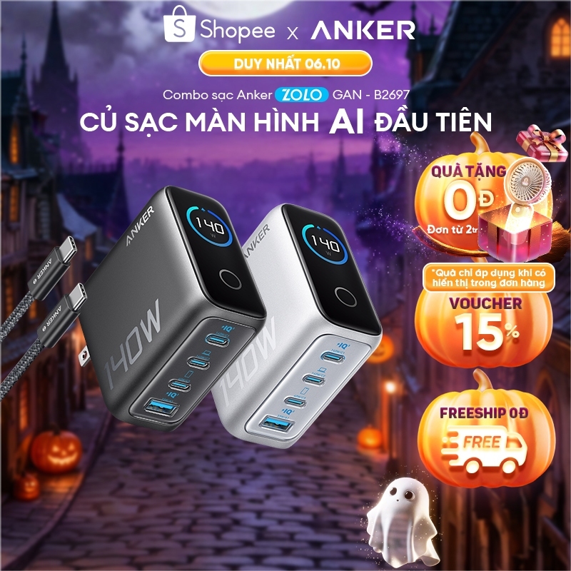 [Phù hợp iP18] Bộ sạc nhanh Anker ZoLo 140W 4 cổng | Sạc nhanh laptop, iPhone | 3 USB-C & 1 USB-A sạc 4 thiết bị - B2697