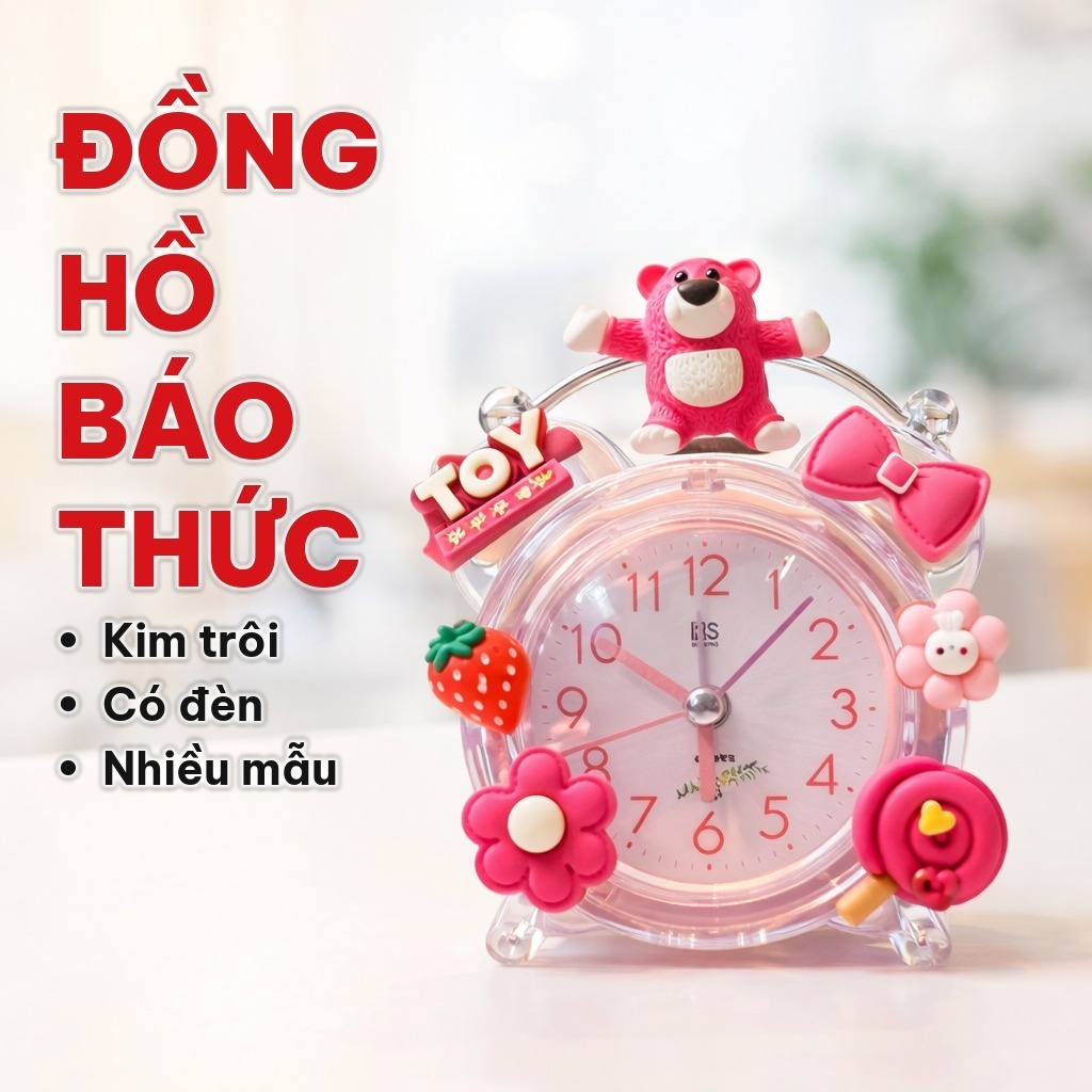 Đồng Hồ Báo Thức Kim Trôi Có Đèn, Đồng Hồ Để Bàn Mini Dễ Thương, Trang Trí Góc Làm Việc Và Góc Giường