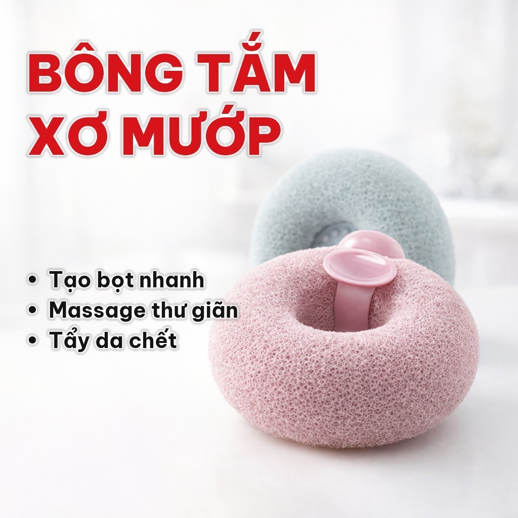 (COMBO 5) Bông Tắm Tạo Bọt Xơ Mướp 3D, Bông Tắm Kỳ Ghét Massage, Tẩy Tế Bào Chết, Thiết Kế Cầm Tay Cho Phòng Tắm