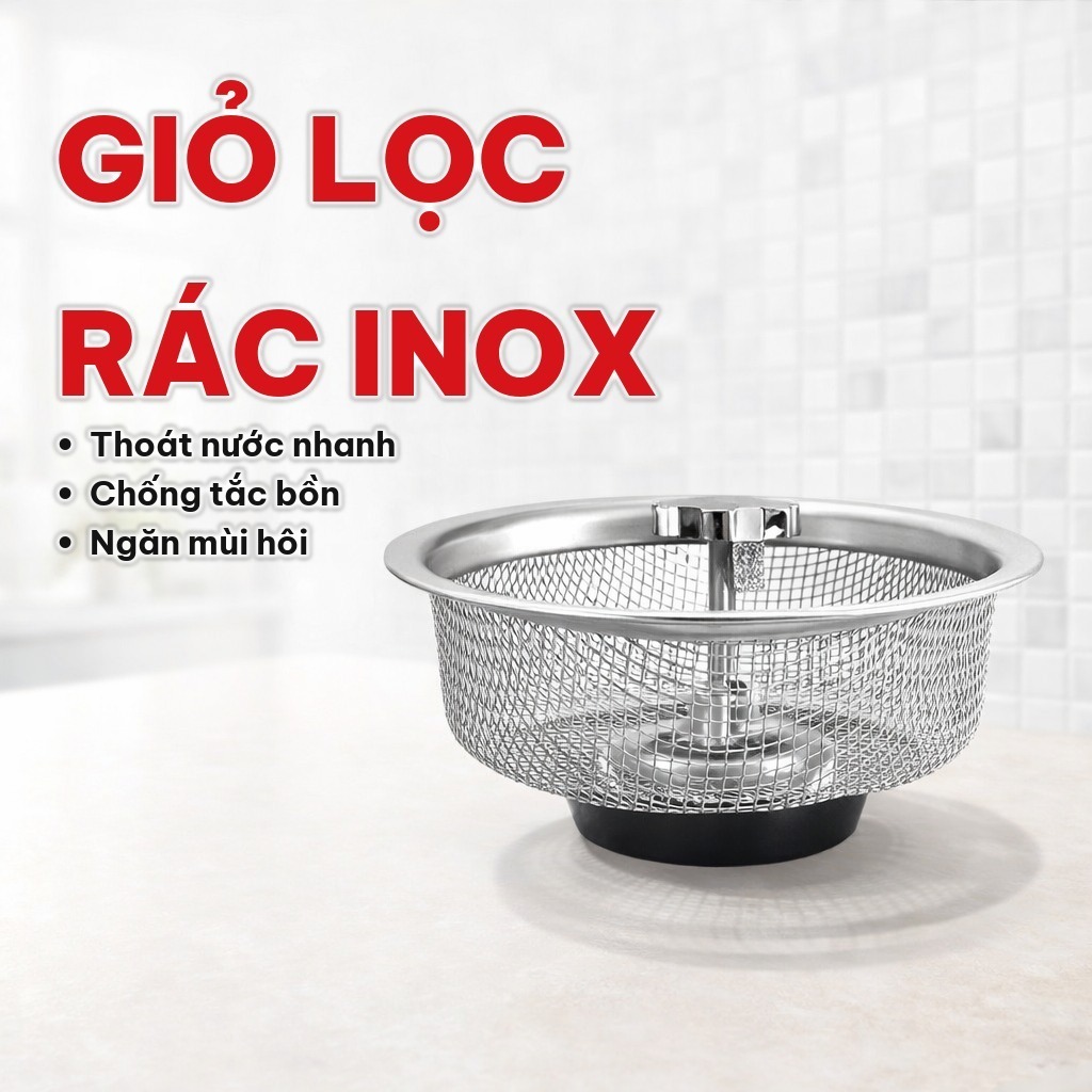 Giỏ Lọc Rác Bồn Rửa Chén Inox Có Núm Chặn, Rọ Lọc Rác Thoát Nước Nhanh, Chống Tắc Chậu Rửa Bát Nhà Bếp
