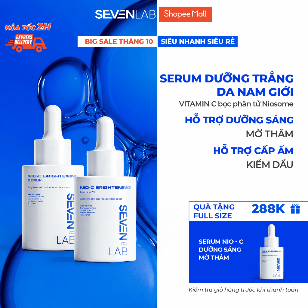 Serum dưỡng trắng da mặt nam giới Nio-Vitamin C SEVENLAB dưỡng sáng, mờ thâm mụn vượt trội 30g