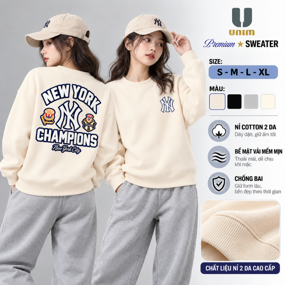 [Hỏa Tốc 4h HN] Áo Sweater Thỏ Gấu NYC LA Form Unisex Nhiều Màu Vải Nỉ Cao Cấp Unim Store - SW03