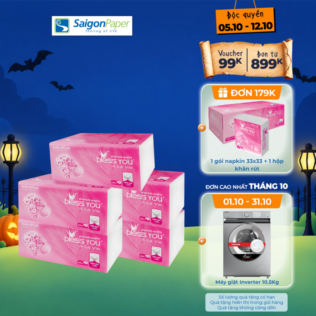 Combo 5 gói Khăn giấy rút Softpack Bless You Alavie 250 tờ