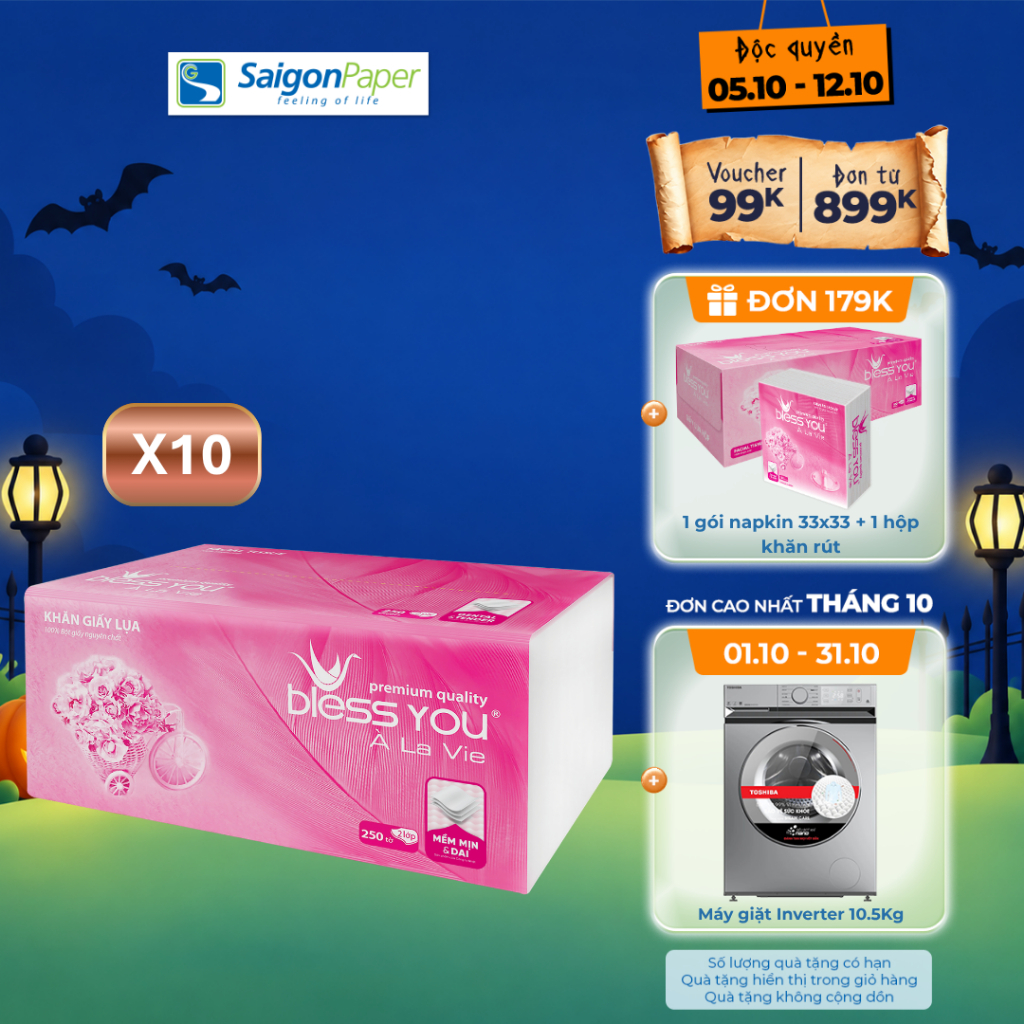 Combo 10 gói Khăn giấy rút Softpack Bless You Alavie 250 tờ