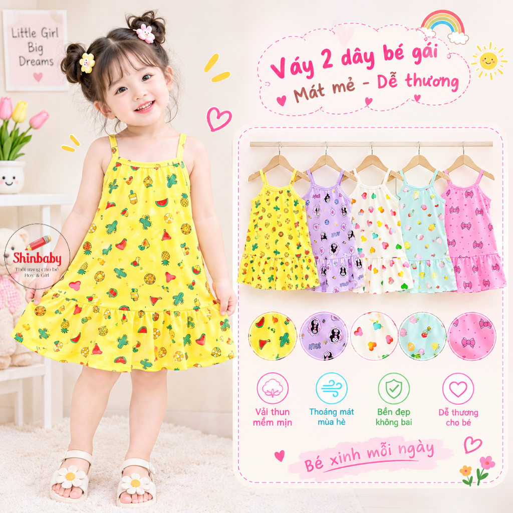 9-40kg Combo 3 Váy Dây Đuôi Cá Cho Bé Gái Vải Thun Tăm Họa Tiết (GIAO NGẪU NHIÊN)