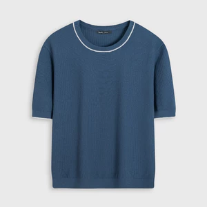 Áo len nam cổ tròn dệt kim phối màu, áo cộc tay tối giản trẻ trung phong cách Smart Casual nam tính CANIFA 8TE26W002