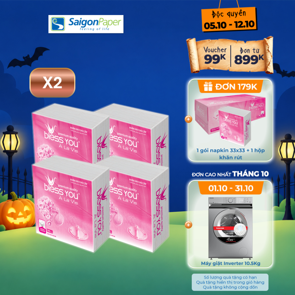 Combo 2 lốc Khăn Napkin Bless You Alavie 33x33 (4 gói/ lốc)