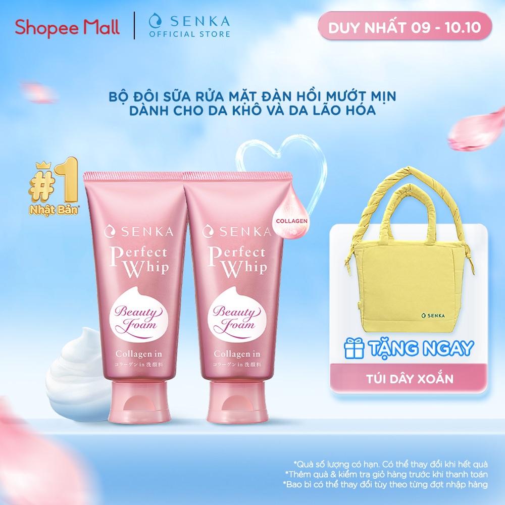 Bộ 02 sữa rửa mặt đàn hồi mướt mịn SENKA PERFECT WHIP collagen in 120g/chai