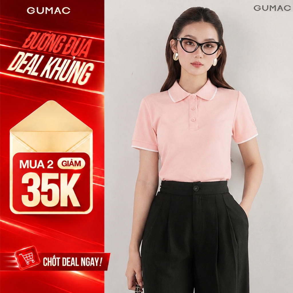 [NHẬP MÃ AFFLHU GIẢM 49K] Áo Polo Nữ GUMAC Cotton TICI Áo Thun Có Cổ Tay Ngắn Thanh Lịch Công Sở Thể Thao PLE03028