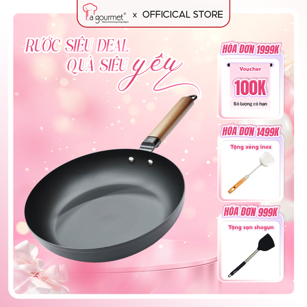 Chảo Thép Hikaru Nitrigan La gourmet  cao cấp chính hãng 26cm - sử dụng được bếp từ
