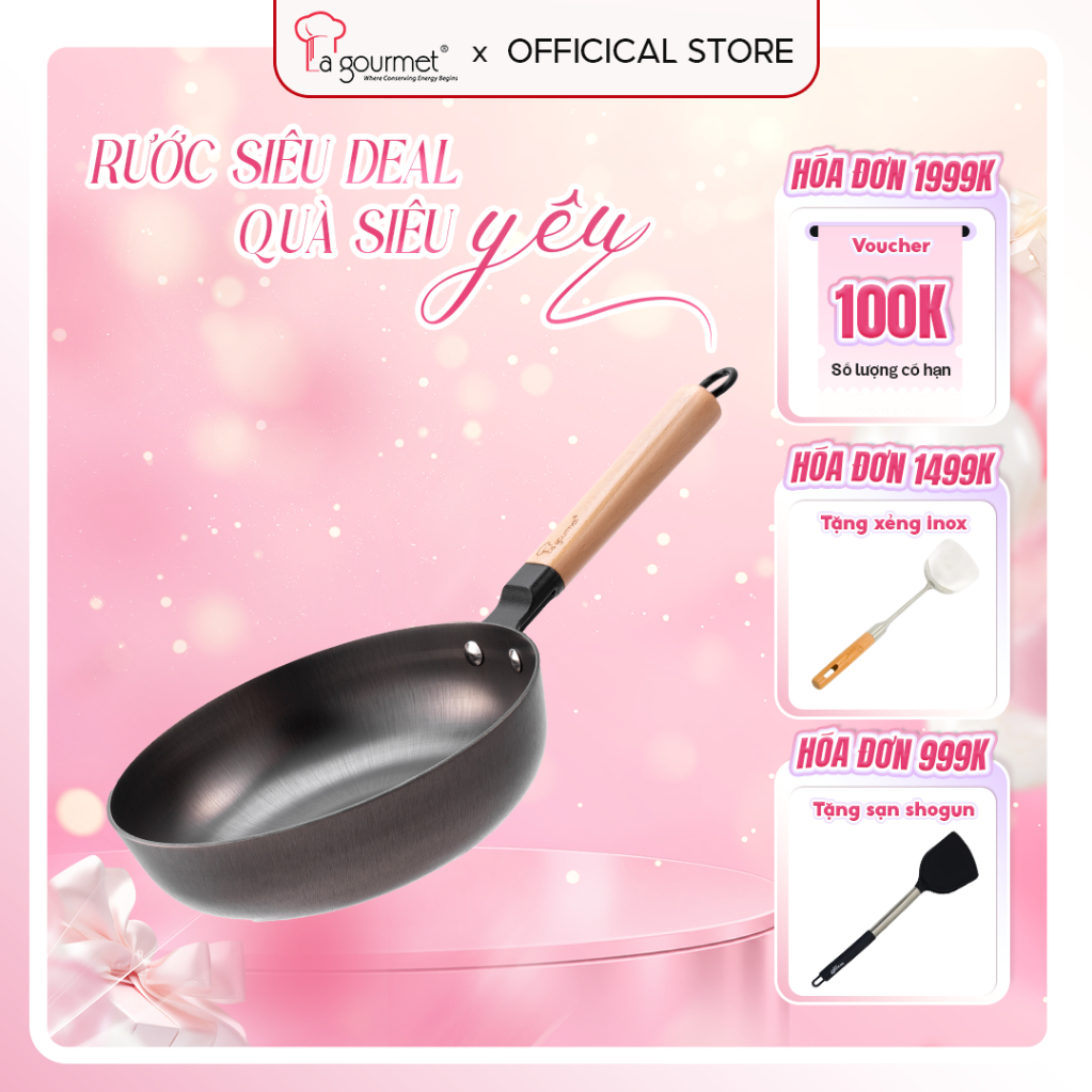 Chảo Gang La gourmet Nitrigan™ 24cm Lòng Sâu,Dùng Được Bếp Từ, An Toàn Sức Khỏe, Công Nghệ Đúc Nguyên Khối Nitrigan