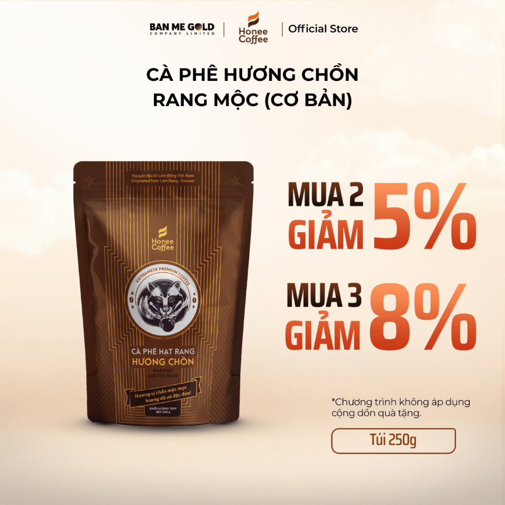 Cà phê hương chồn (nâu) - cafe rang xay nguyên chất - túi 250g - cà phê chồn - chính hãng Ban Me Gold