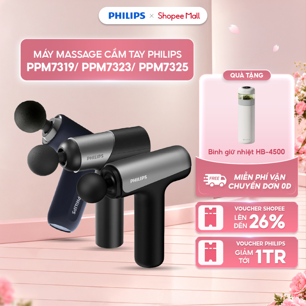 Máy massage cầm tay Philips PPM7319 / PPM7323 / PPM7325 - 6 cấp độ - 4 đầu massage - Nhỏ gọn, đa năng