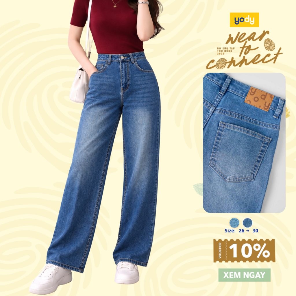 [BST THU ĐÔNG 2026] Quần Jeans Nữ Yody Ống Rộng Form Straight Essential Co Giãn Nhẹ TRA WCJE26A027