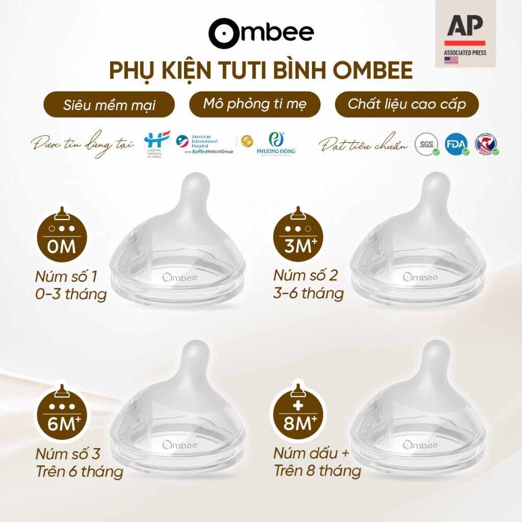 Núm Ti Thay Thế Bình Sữa Ombee Chất Liệu Silicone Mềm Mại Mô Phỏng Tự Nhiên Bắt Chuẩn Khớp Ngậm