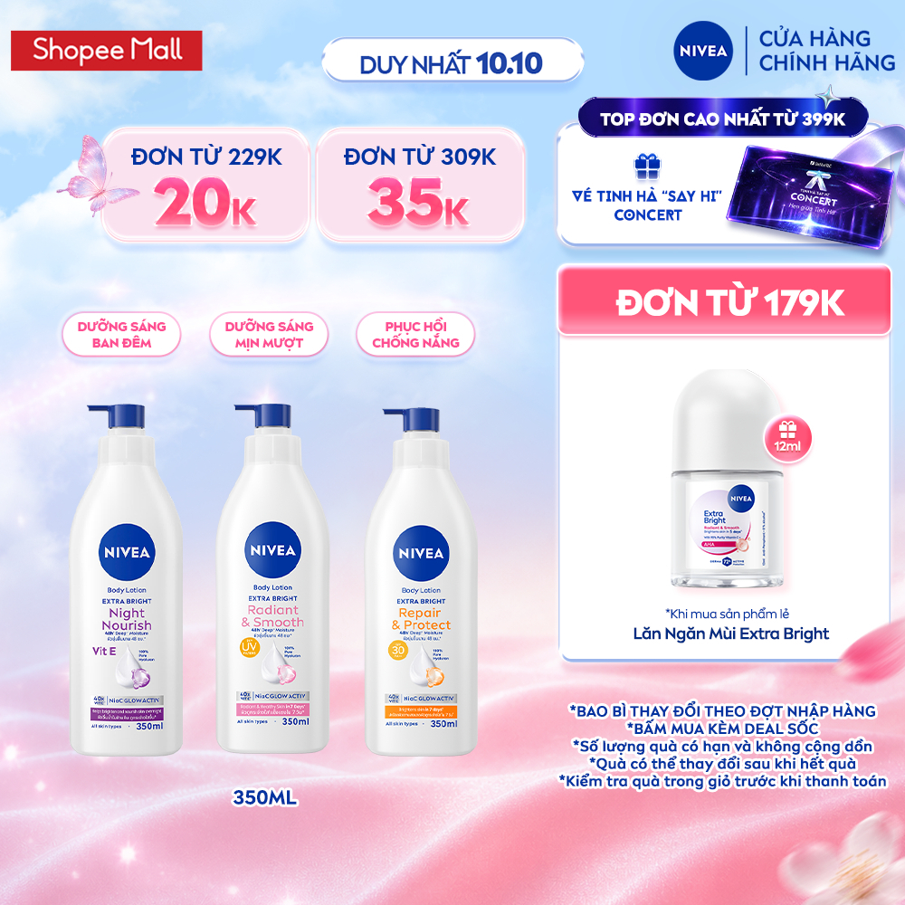 Sữa Dưỡng Thể NIVEA Extra Bright Dưỡng Da Sáng Mịn Sau 7 Ngày 350ml -  88311/98413/98412