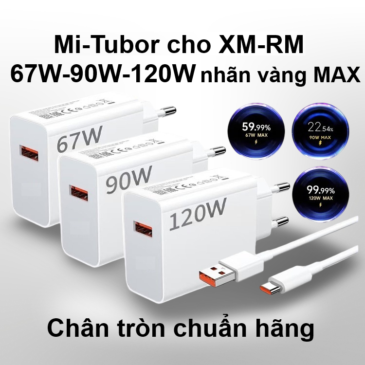 Bộ sạc nhanh 67W/90W/120W nhãn Mi-Tubor cho Xiaomi/Redmi, sạc thập phân nhãn vàng MAX