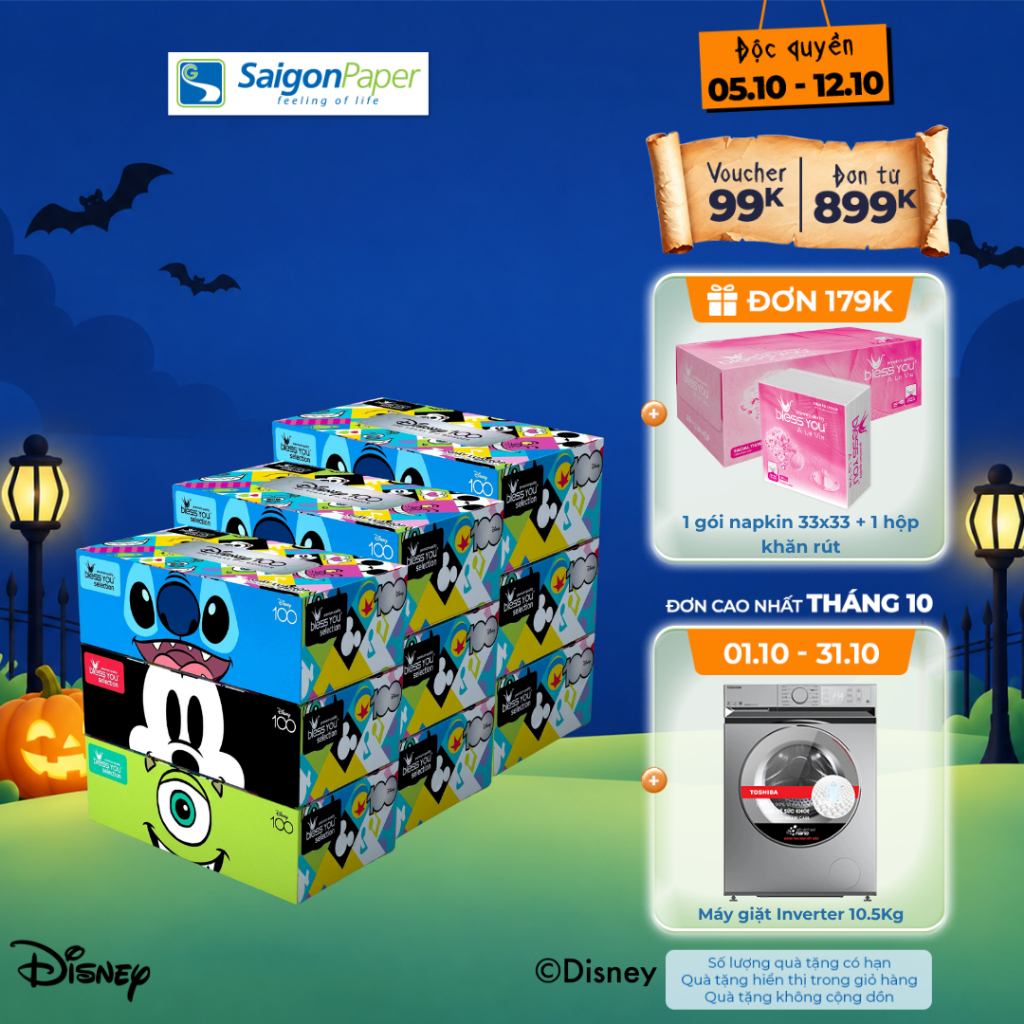 Combo 3 lốc khăn hộp Bless You Selection Disney 100 tờ (3 hộp/ lốc)