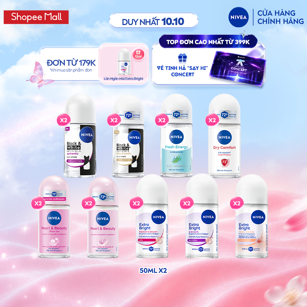 Combo 2 Khử Mùi NIVEA Dành Cho Nữ 50ml - Dưỡng Sáng/ Mờ Thâm/ Chống Ố Vàng Áo - Ngăn Mùi Đến 72H 81644/83747/83735/91816