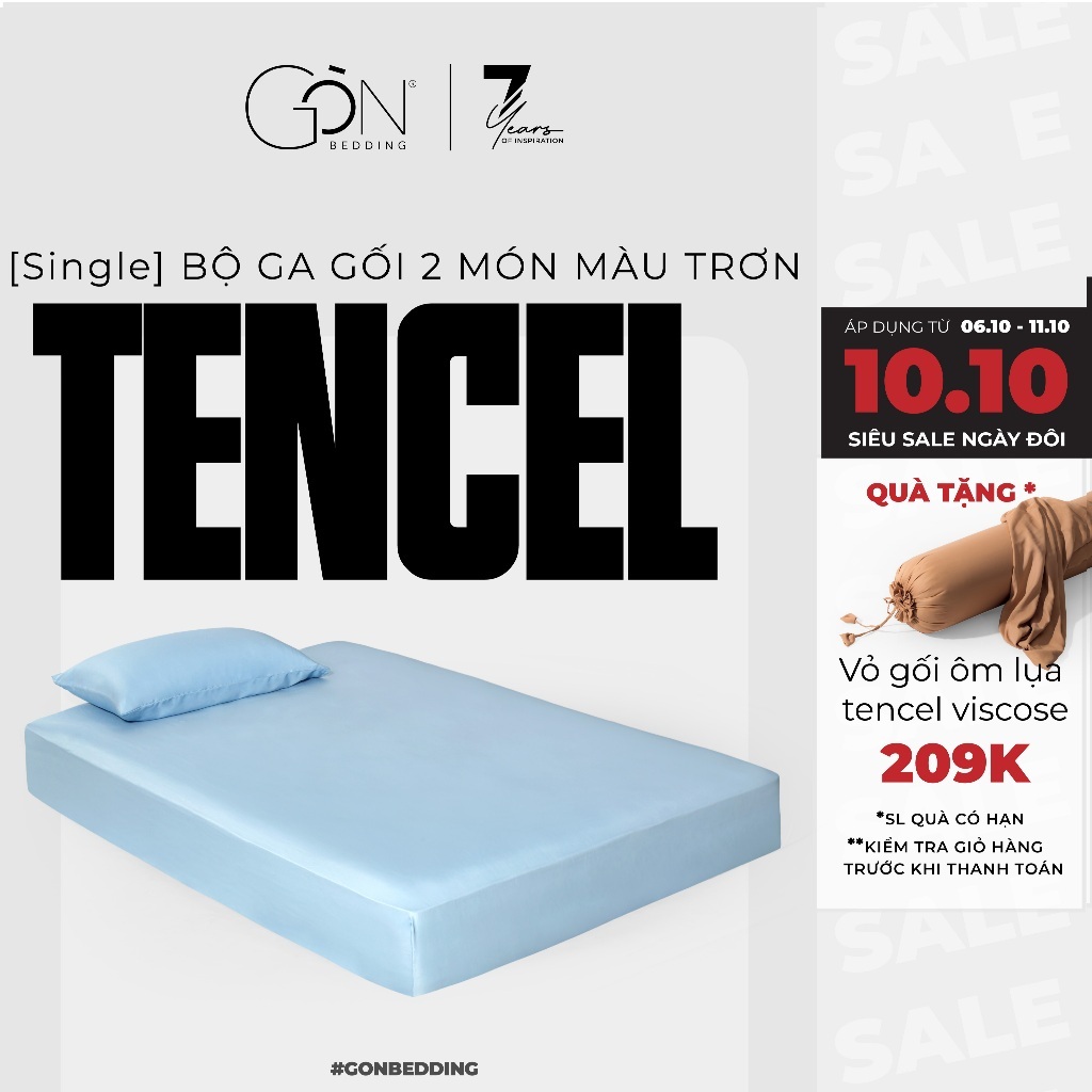 [Single] Bộ Ga Gối 2 Món Gòn Bedding Lụa Tencel Viscose Cao Cấp Màu Trơn 1mx2m | 1m2x2m | 1m4x2m