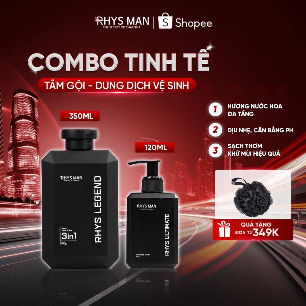 Combo Sữa tắm gội nam 3in1 350ml & Dung dịch vệ sinh nam 120ml Rhys Man - Combo Tinh Tế