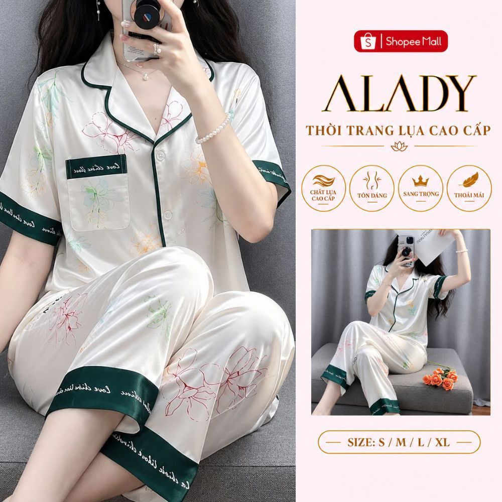 Bộ đồ ngủ nữ Pijama ALADY tay ngắn chất vải lụa Latin cao cấp - TN016