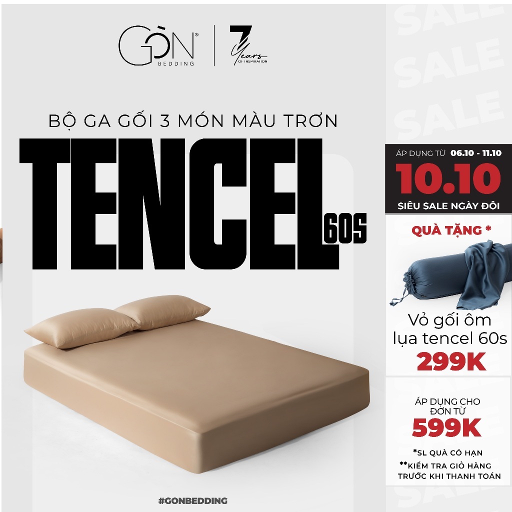 Bộ Ga Gối 3 Món Gòn Bedding Lụa Tencel 60s Màu Trơn Cao Cấp 1m6x2m | 1m8x2m | 2mx2m | 2m2x2m