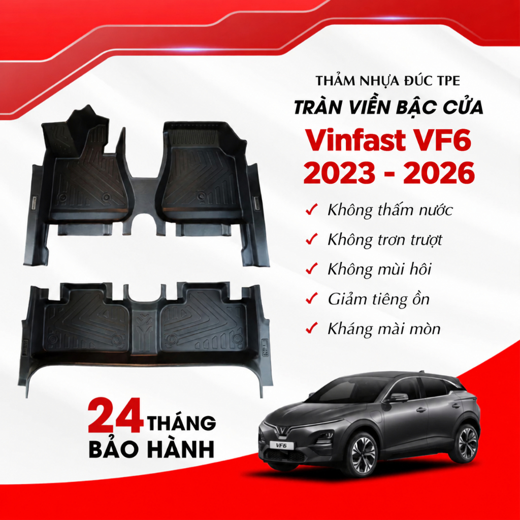 Thảm Lót Sàn TPE FUMO Cao Cấp Cho Vinfast VF6 2023 – 2026 Nhựa Đúc Nguyên Khối, Tràn Viền
