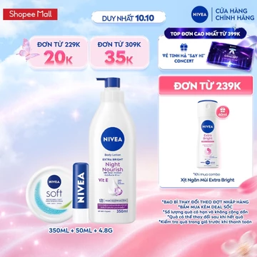 Bộ 3 Kem Dưỡng Mềm Da NIVEA 50ml + Son Dưỡng 4.8g + Sữa Dưỡng Thể NIVEA Sáng Da Ban Đêm 350ml – 98412+85061+89054