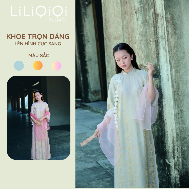 Áo Dài Truyền Thống Thêu Hoa Nổi Cao Cấp Thanh Lịch Áo Dài Khả Diệp LiLiQiQi By LeeGi - AD14