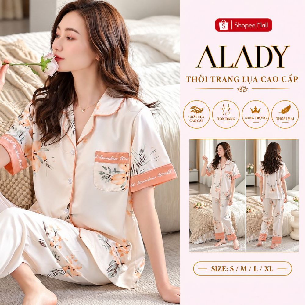 Bộ đồ ngủ nữ Pijama ALADY tay ngắn chất vải lụa Latin cao cấp - TN051
