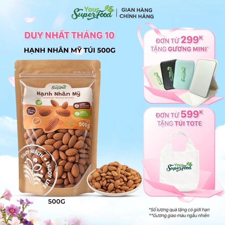 Hạnh Nhân Mỹ Nguyên Vị Your Superfood Rang Mộc, Thơm Béo Tự Nhiên, Phù Hợp Eat Clean