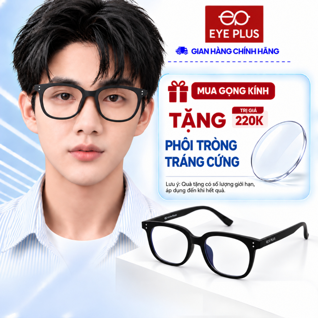 Gọng Kính Mắt Nam Nữ Vuông Eye Plus 2505 Nhựa Dẻo TR90 Mắt Chống UV Và Ánh Sáng Xanh Dáng Thời Trang