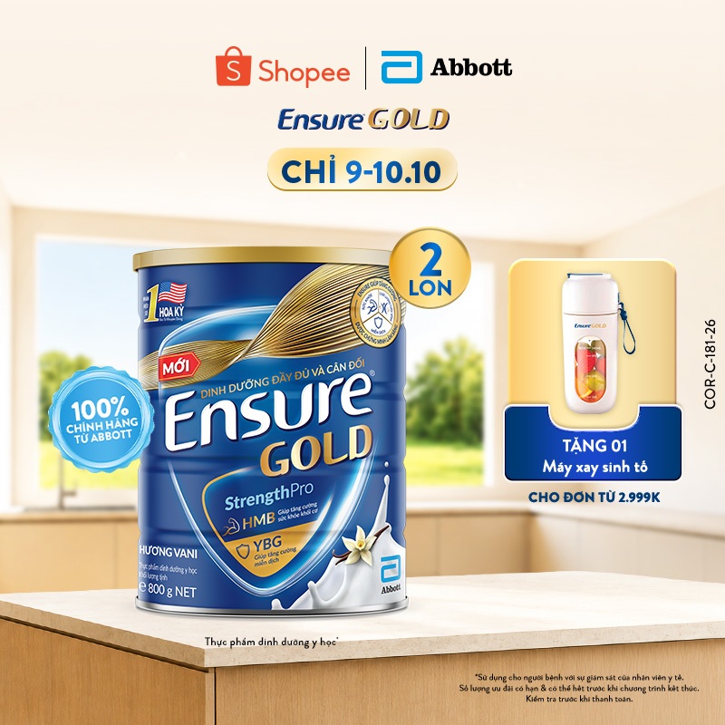 Combo 2 Lon Sữa bột Ensure Gold Abbott hương vani 800g