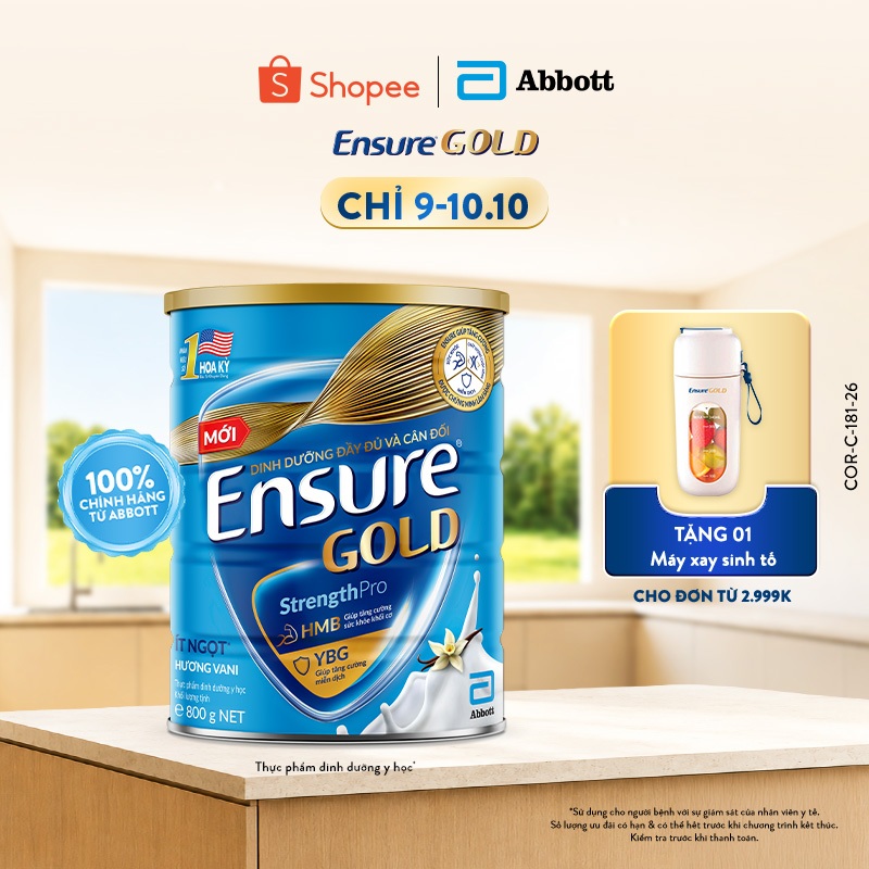 Sữa bột Ensure Gold Abbott hương vani ít ngọt 800g
