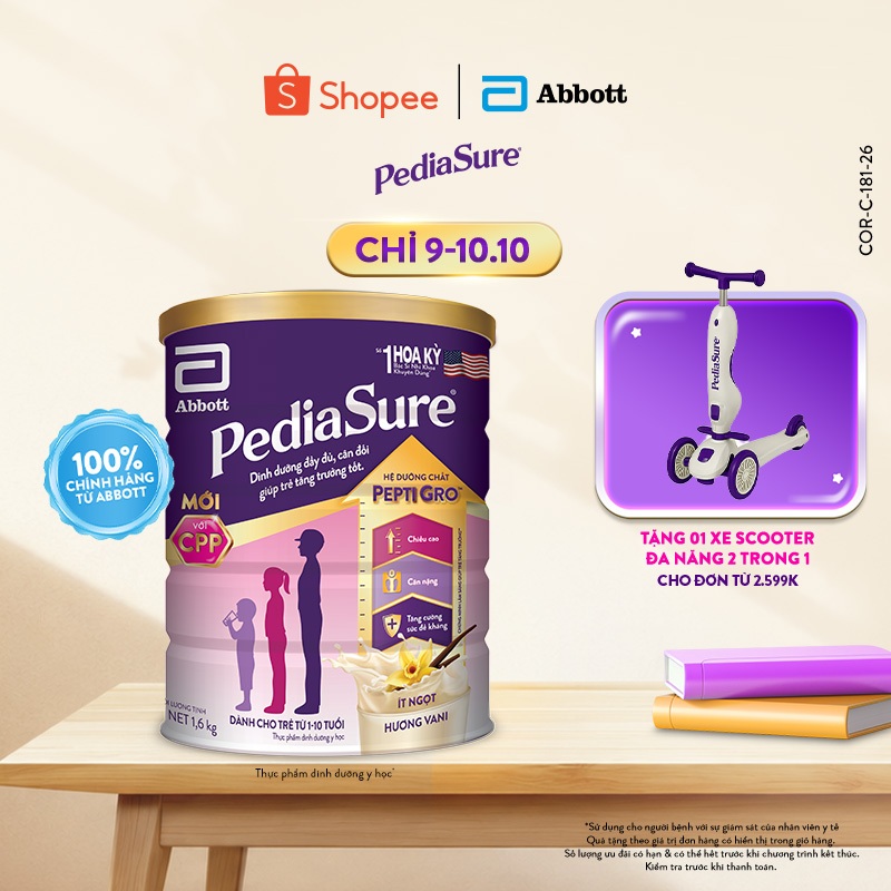 Sữa bột Pediasure 1.6kg Hương Vani Cho Trẻ Từ 1-10 Tuổi