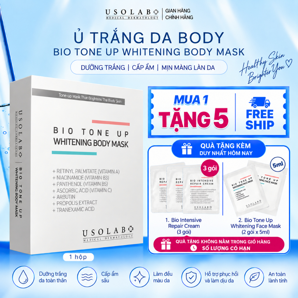 Kem ủ trắng body USOLAB - Giúp làm trắng da body, dưỡng da trắng sáng , nâng tông tự nhiên 5 gói 100g