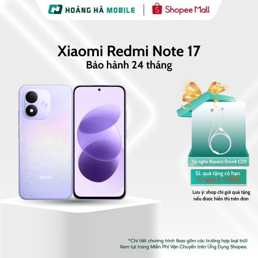 Điện thoại Xiaomi Redmi Note 17 4GB/128GB NFC AMOLED 120Hz Pin  7700mAh  Snapdragon 6s 4G Gen 2 - Chính hãng