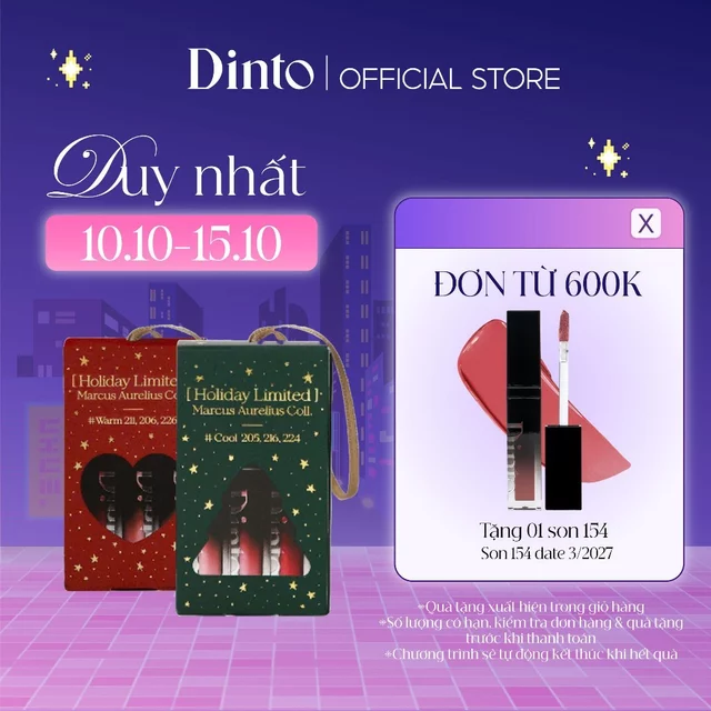 [Phiên Bản Giới Hạn] Set Son Bóng Thuần Chay Dinto Mini Blur Glowy Lip Tint 1gx3