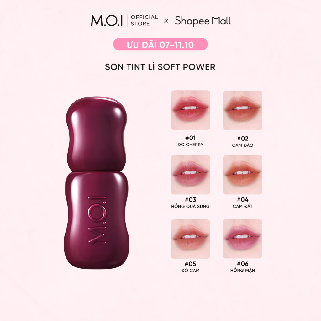 Son Tint Lì M.O.I Soft Power Matte Lip Tint 4ML - Chất Son Mịn Lì, Mỏng Nhẹ, Lên Màu Chuẩn