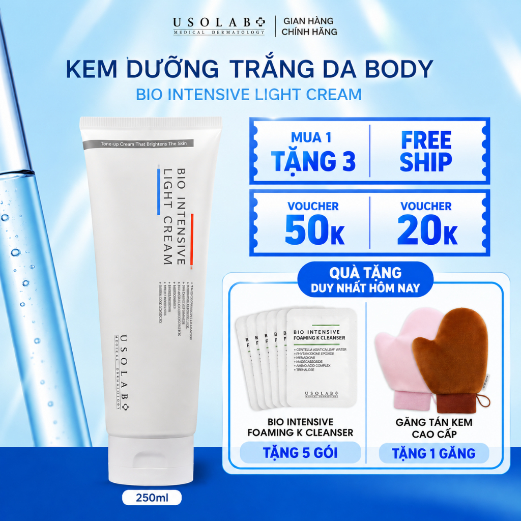 Kem body trắng da USOLAB Bio Intensive Light Cream 250ml - Giúp dưỡng trắng da body, nâng tone và làm sáng da body