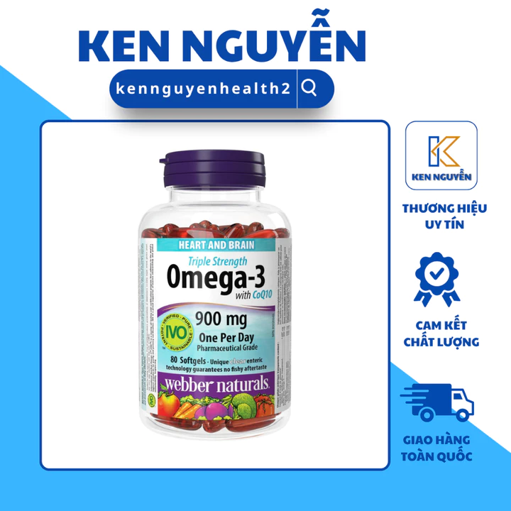 Webber Naturals Triple Strength Omega-3 CoQ10 - 900mg Omega-3 – EPA 600mg + DHA 300mg + CoQ10 100mg