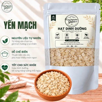 Yến Mạch Cán Dẹt Cao Nguyên Green. Yến Mạch Cán Dẹt Nguyên Chất, Nấu Cháo, Overnight Oats, Làm Sữa Hạt