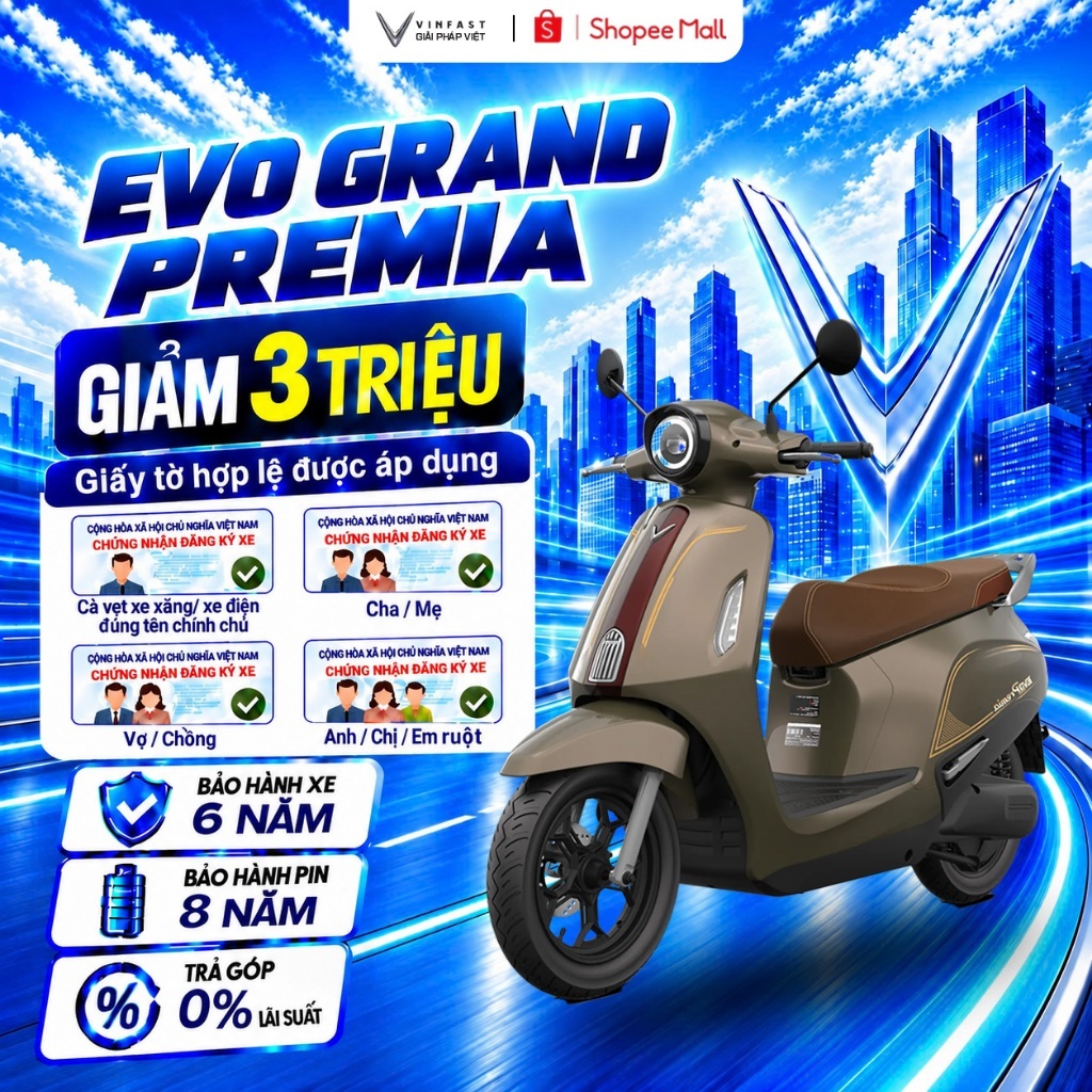Xe Máy Điện VinFast Evo Grand Premia - Pin LFP | BigBuy360 - bigbuy360.vn