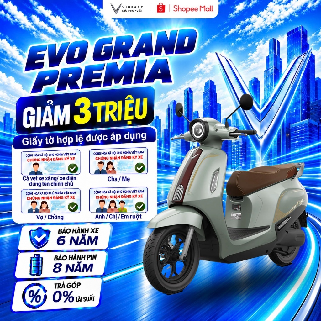 Xe Máy Điện VinFast Evo Grand Premia - Pin LFP | BigBuy360 - bigbuy360.vn