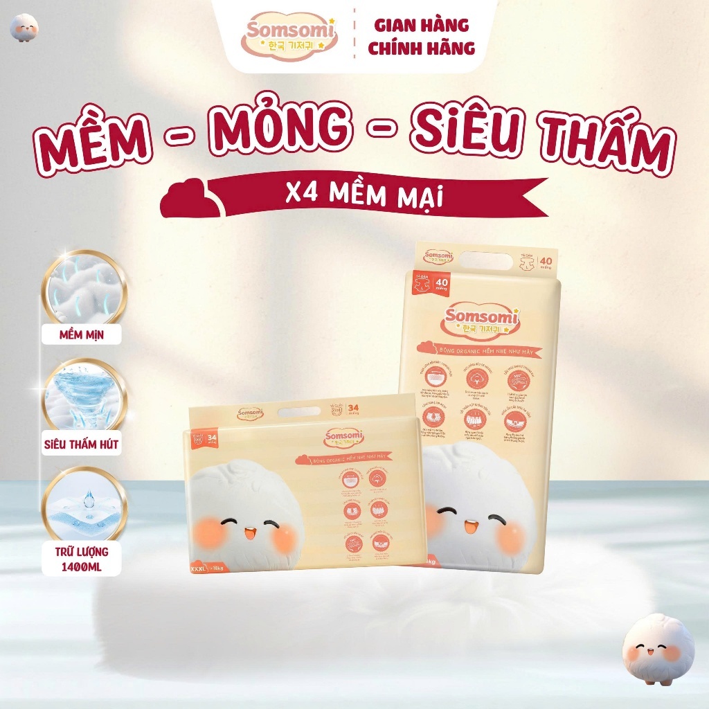 Combo 2 Bịch Tã Bỉm Dán/Quần SOMSOMI Công Nghệ Hàn Quốc, mềm mại, ngăn ngừa hăm bí đủ size