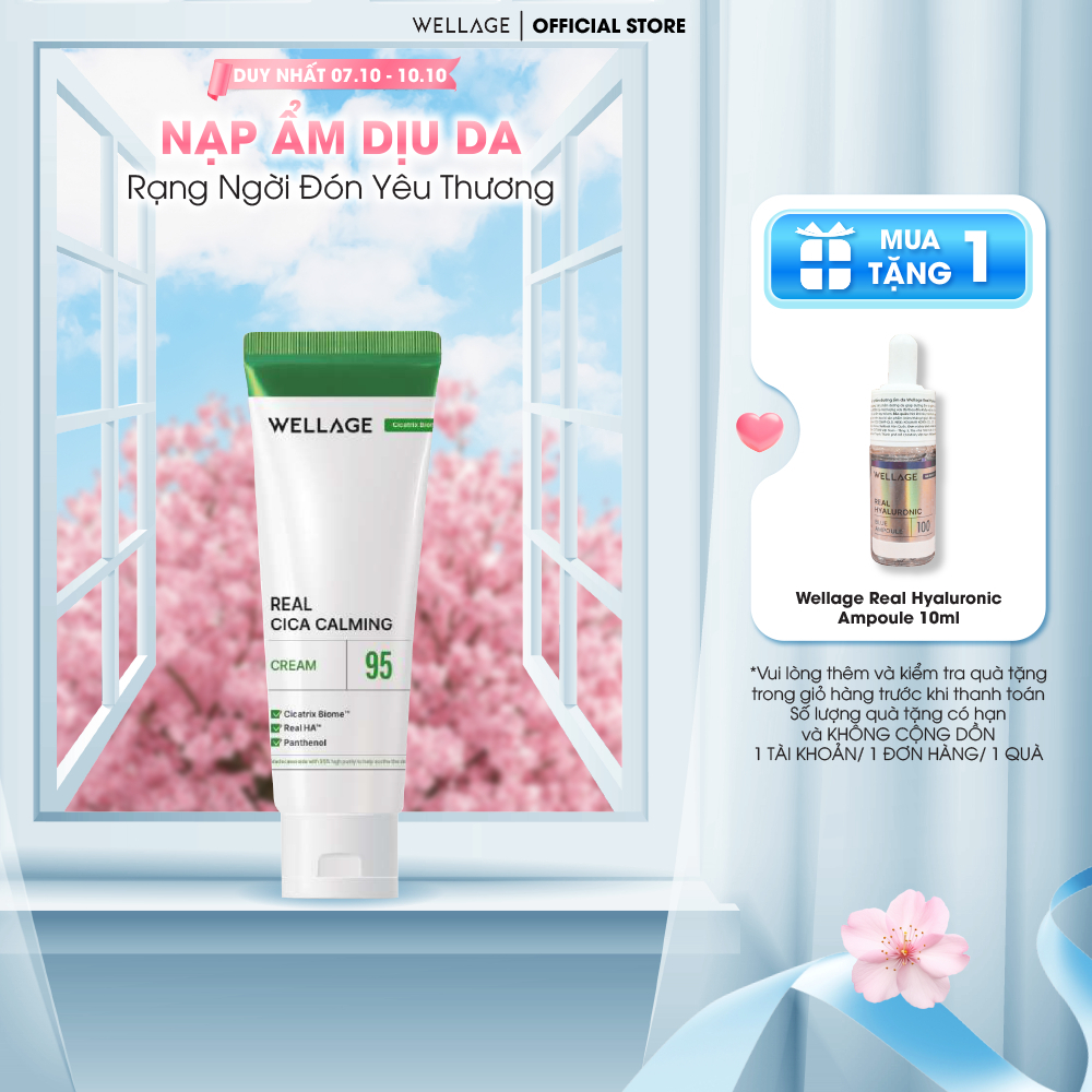 Kem dưỡng Wellage Real Cica Calming 95 Cream – Làm dịu da 95% Madecassoside, phục hồi & khoá ẩm 80ml