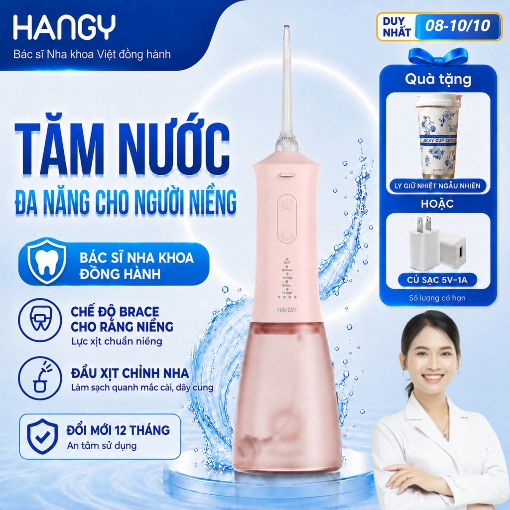 Máy Tăm Nước Cầm Tay Cho Răng Niềng HG23 &HN26 - Pin Trâu, 4 Chế Độ - Đổi mới trong 12 tháng