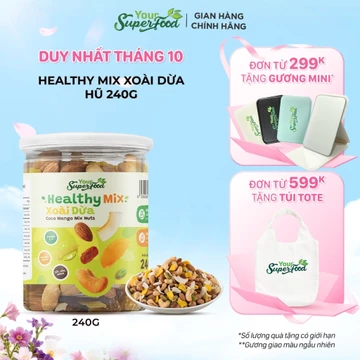 Hạt Dinh Dưỡng Healthy Mix Xoài Dừa, Hạnh Nhân, Điều, Dẻ Cười, Xoài Sấy, Dừa Sấy, Nho Khô Từ Your Superfood